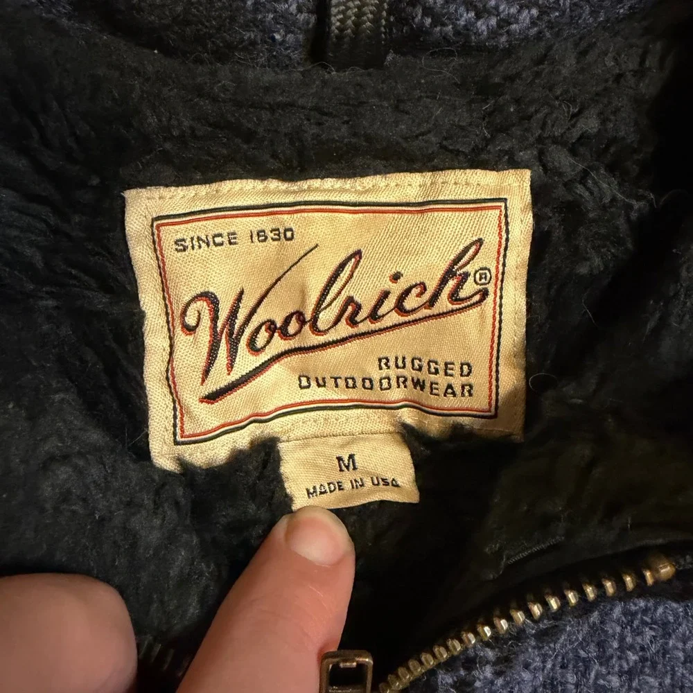 Woolrich Mens Blue Black Plaid Sherpa Lined Full Zip Jacket Made in USA Size M